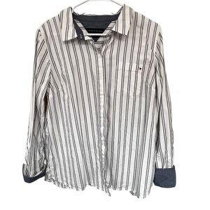 Tommy Hilfiger Navy Blue and White Striped Shirt